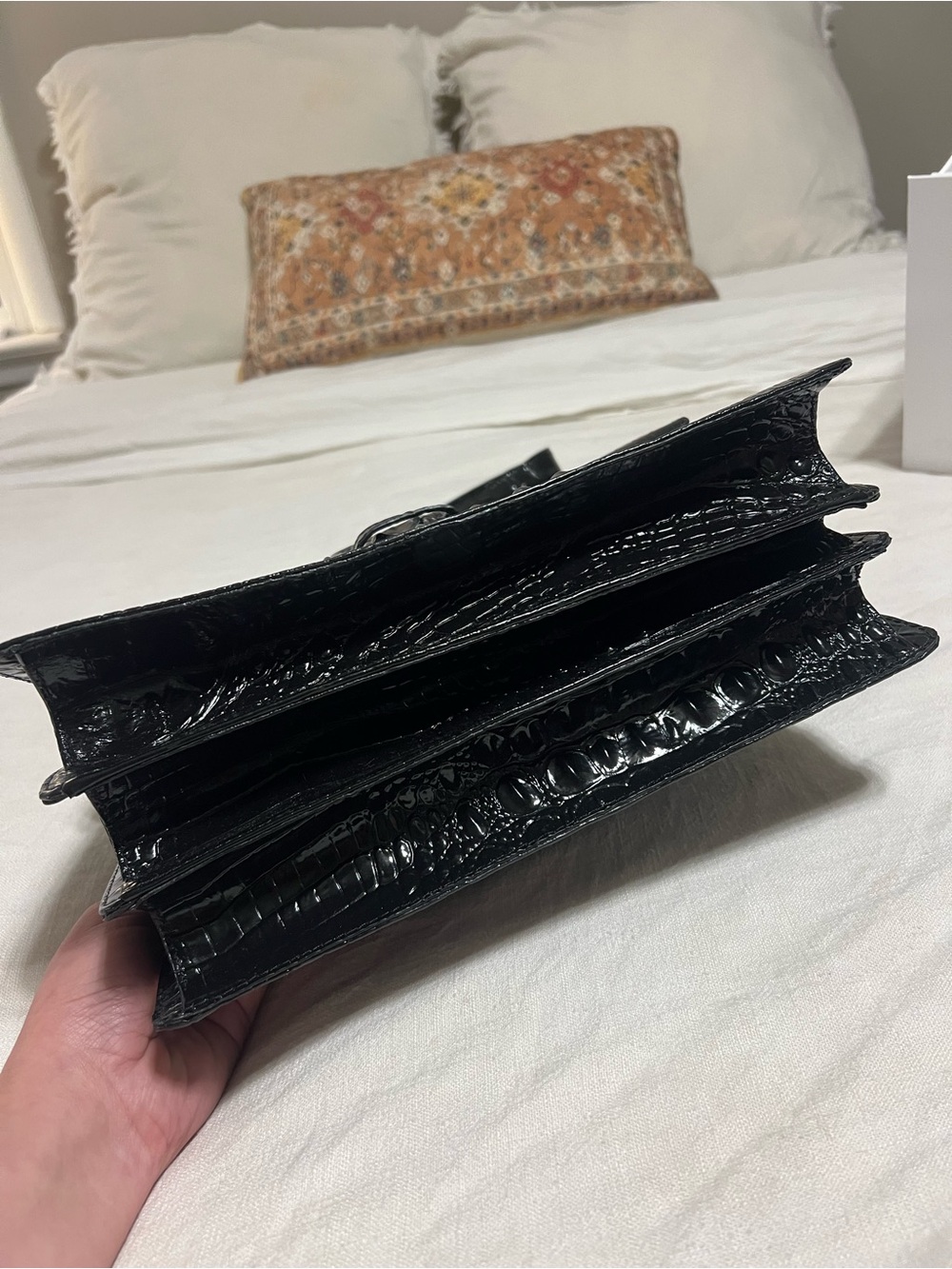 Brahmin Hallie Melbourne Black Croc-Embossed Leather Satchel - Picture 6 of 11